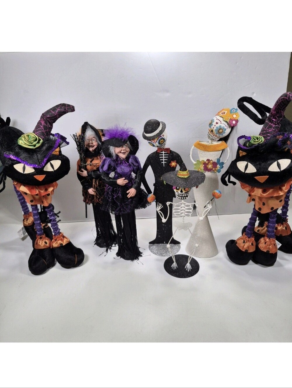 Vintage Halloween decorations Pier 1 / Studio 33 figurines. Cat Witches Skeleton